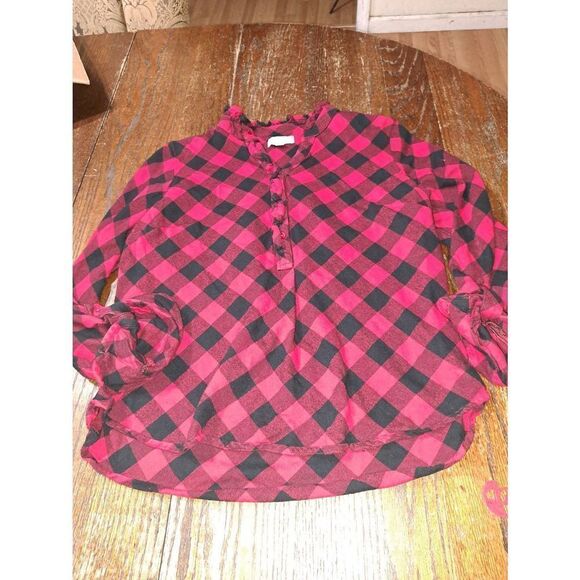 Large Kim Rogers Red Black Flannel Long Sleeve Button Front Shirt Buffalo Plaid - Picture 1 of 5